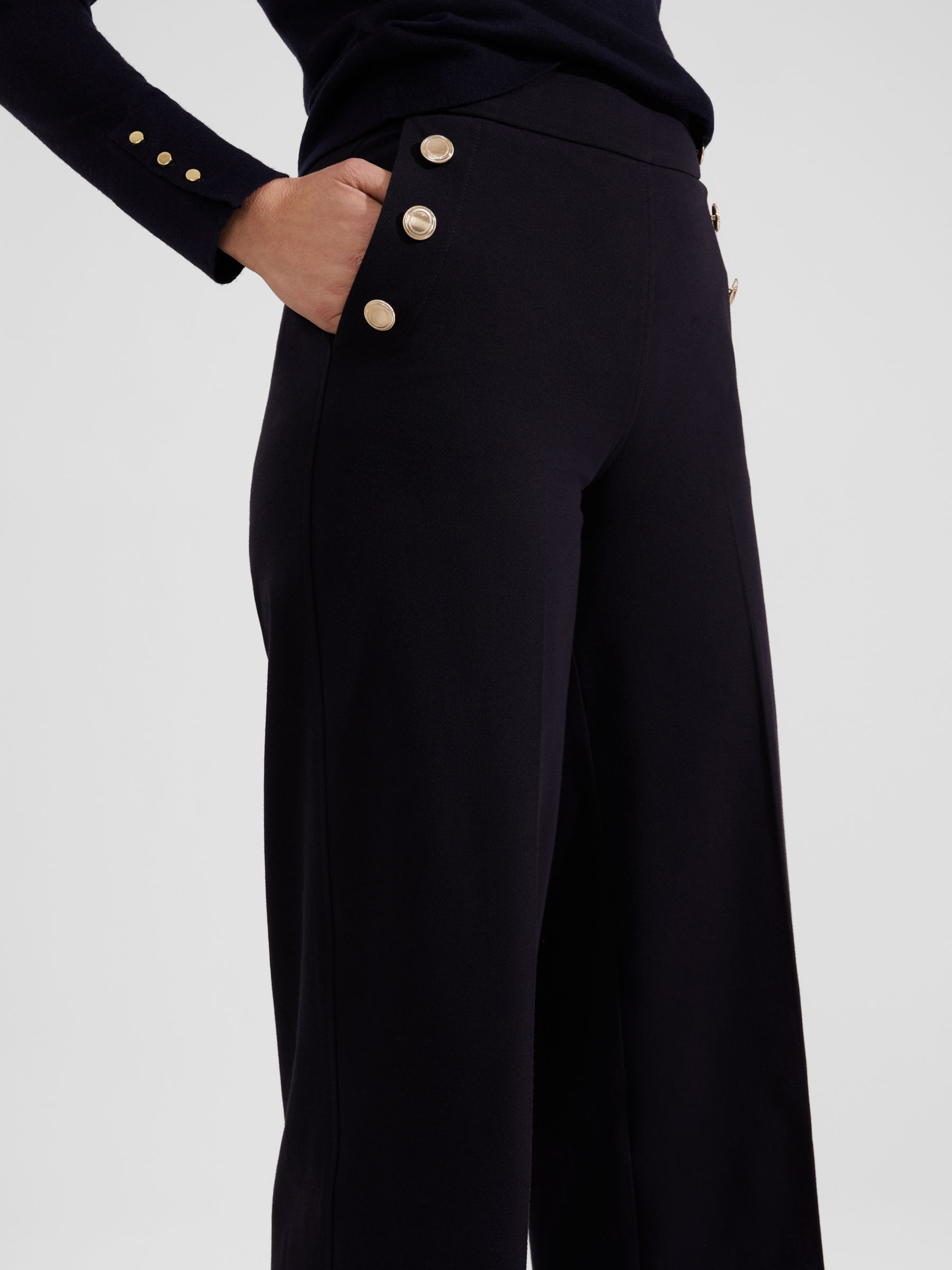 Hobbs Petite Hana Cotton Blend Trousers, Navy, 12