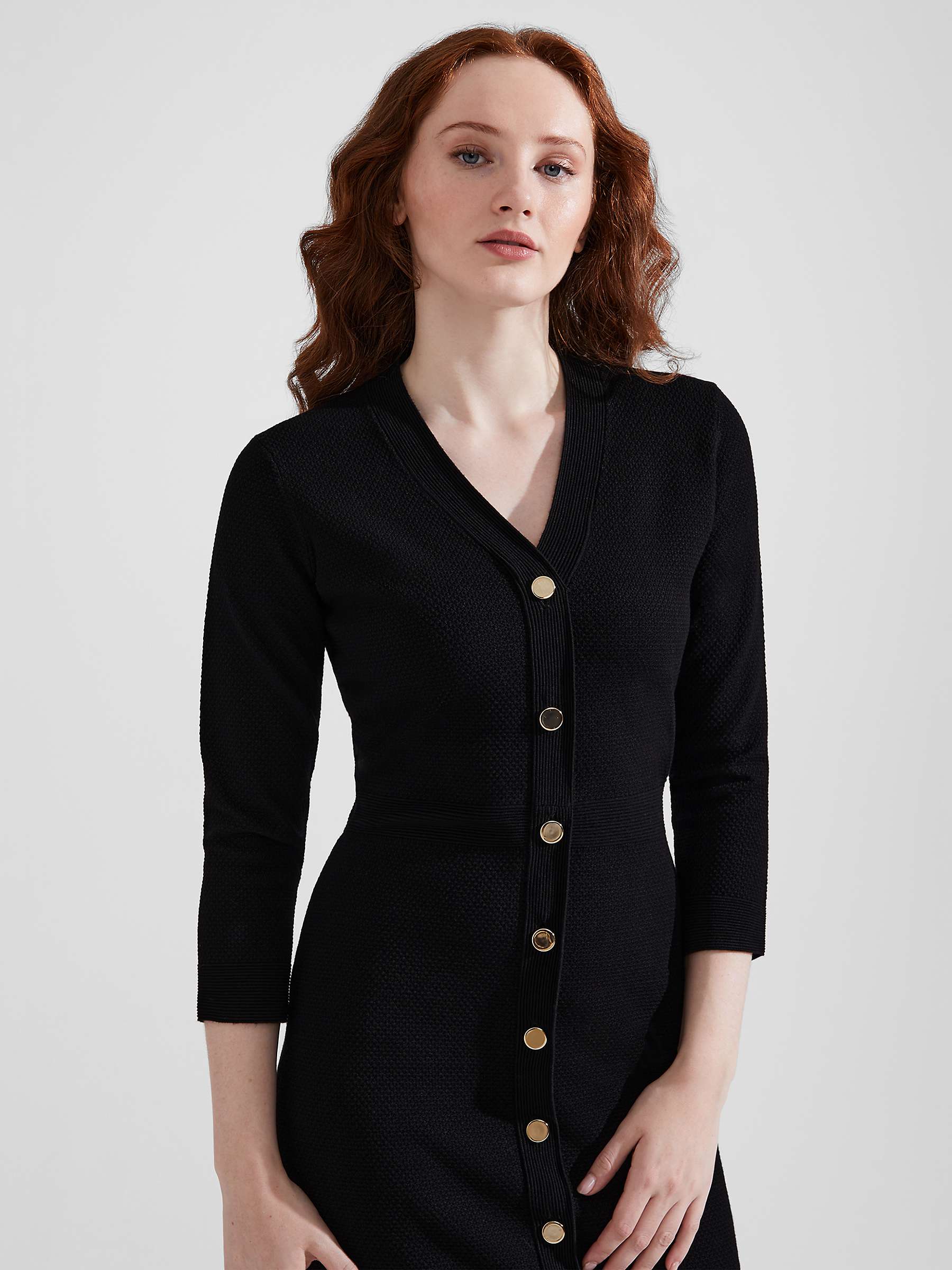 Buy Hobbs Petite Marlee Rib Knit Button Front Dress, Black Online at johnlewis.com