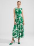 Hobbs Petite Angelica Floral Midi Dress, Green/ Ivory, Green/ Ivory