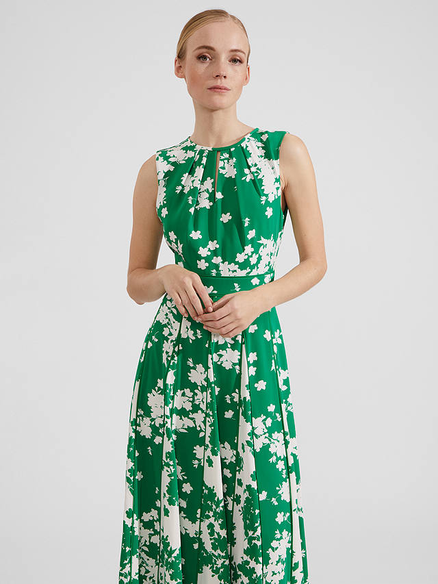 Hobbs Petite Angelica Floral Midi Dress, Green/ Ivory