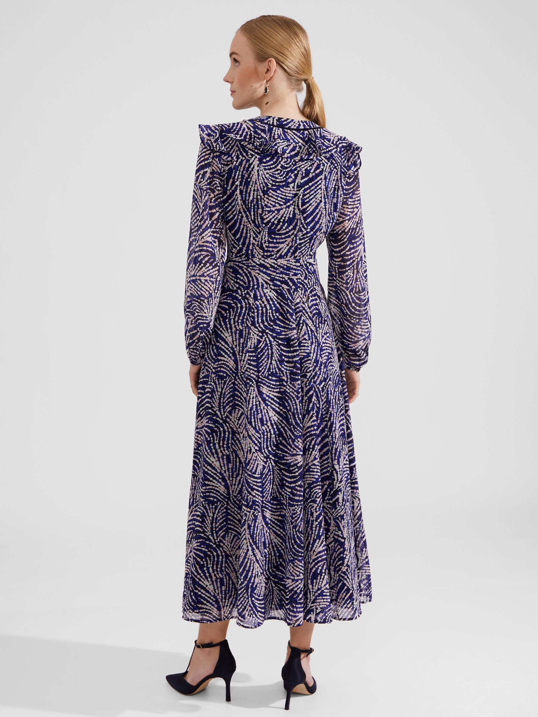 Hobbs Rosana Midi Dress, Blue/Multi, 16