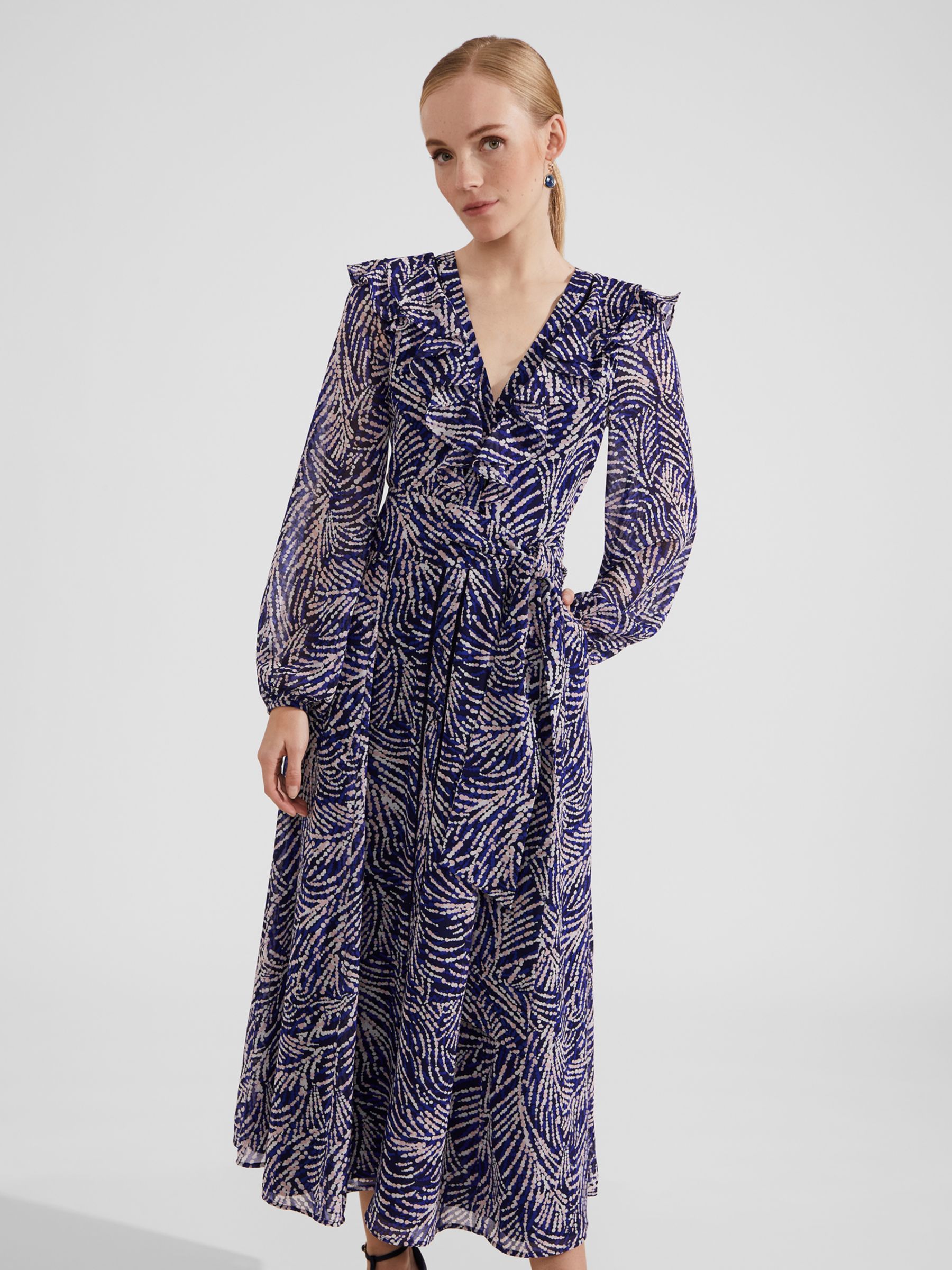 Hobbs Rosana Midi Dress, Blue/Multi, 16