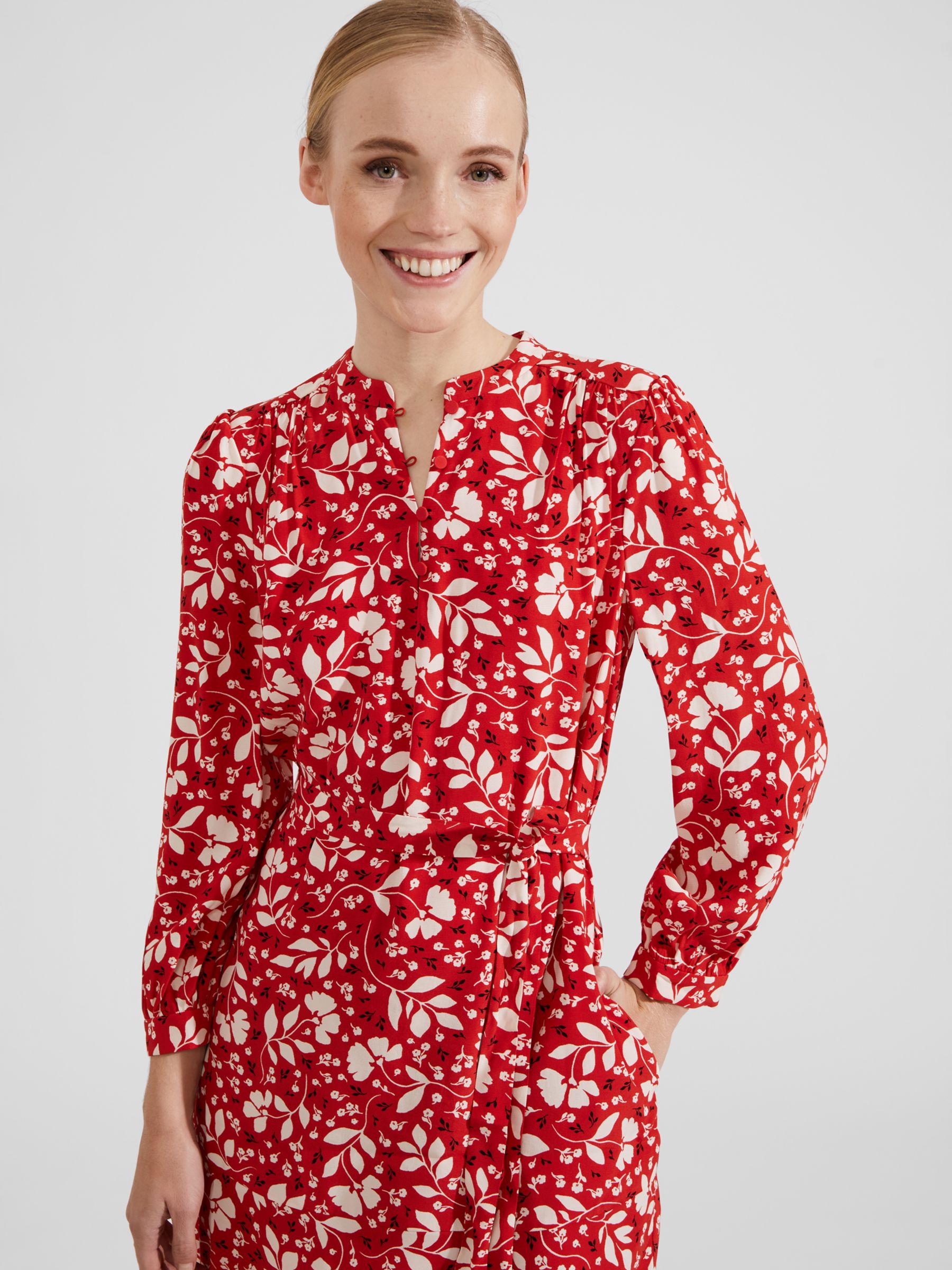 Hobbs Erin Ecovero Mini Dress, Red/Multi at John Lewis & Partners