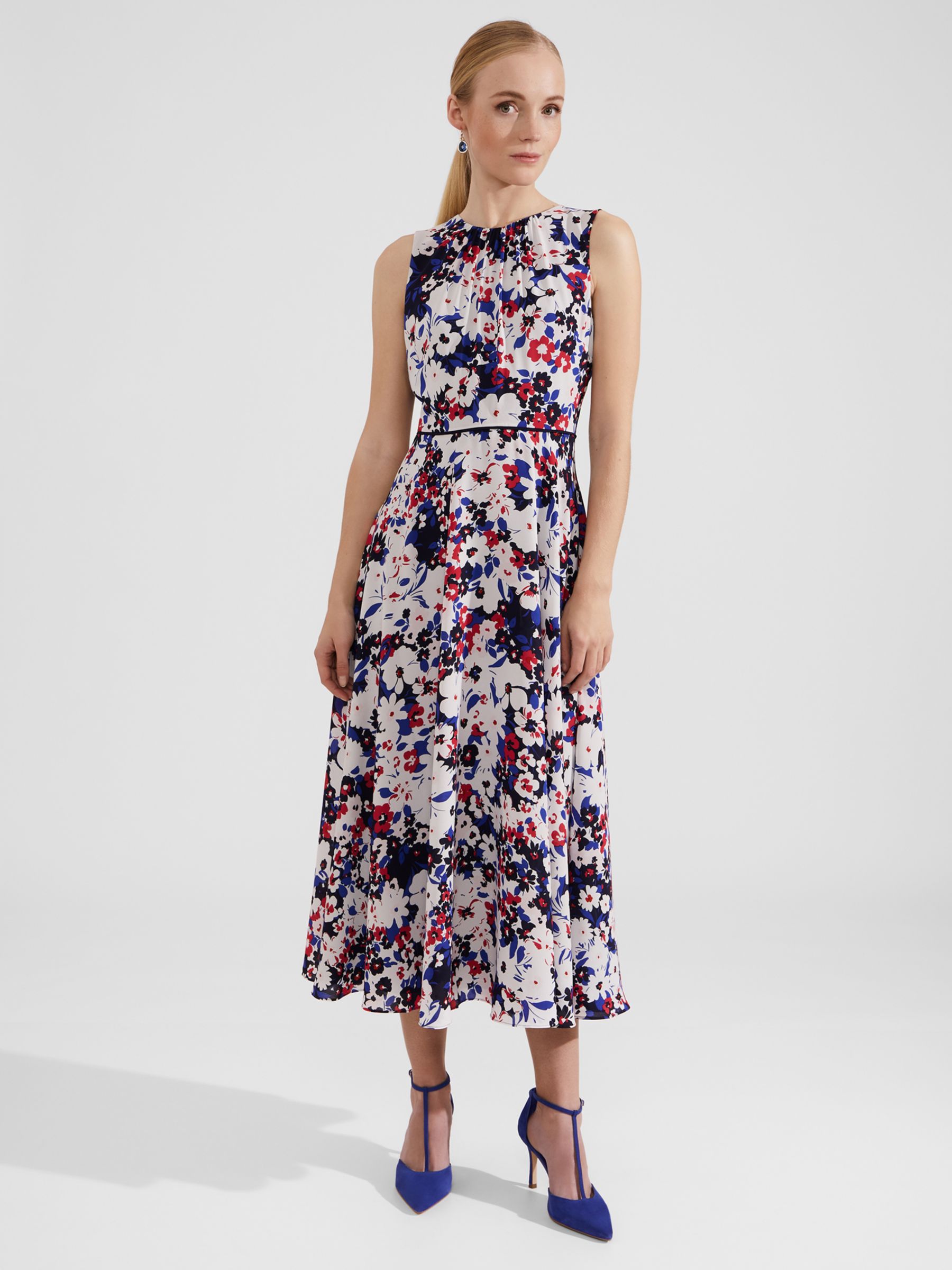 Hobbs Carly Floral Print Midi Dress, Navy/Multi, 20