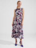 Hobbs Carly Floral Print Midi Dress, Navy/Multi, Navy/Multi
