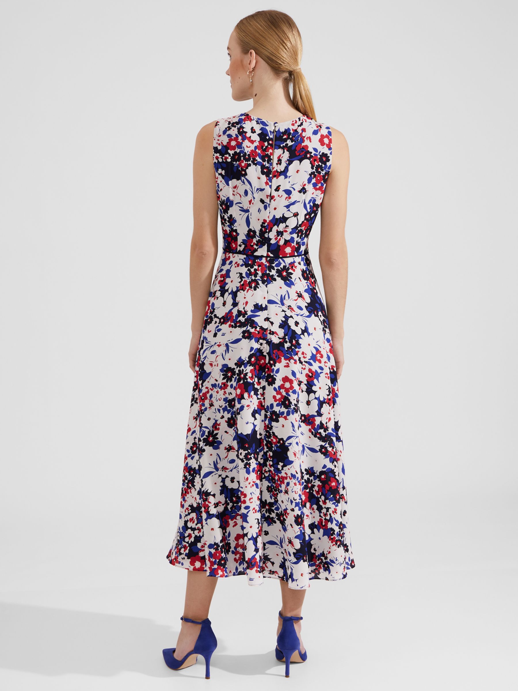 Hobbs Carly Floral Print Midi Dress, Navy/Multi, 20