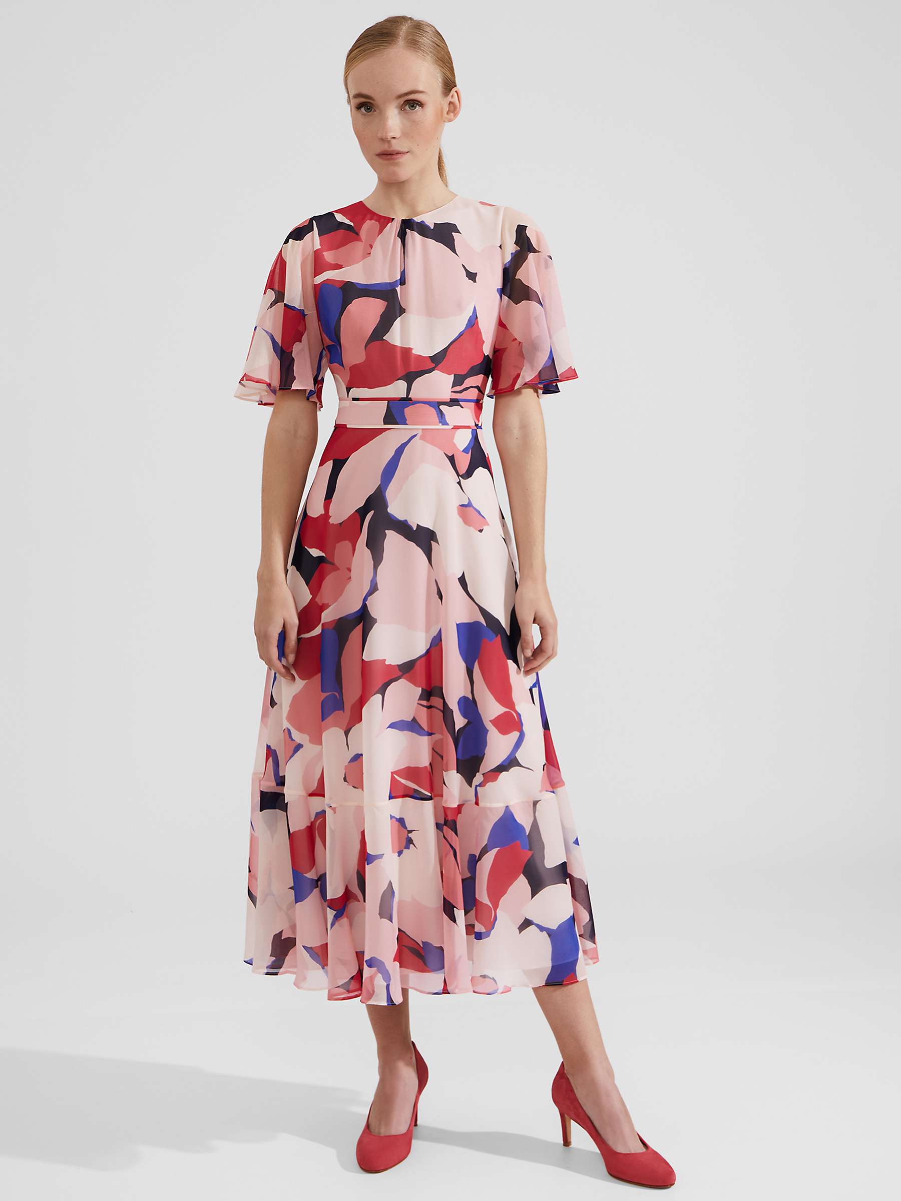 Buy Hobbs Freya Abstract Print Silk Midi Dress, Pink/Multi Online at johnlewis.com