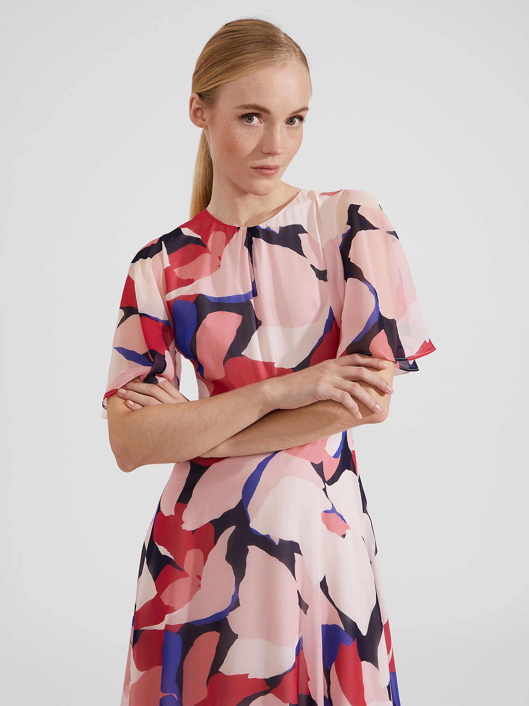 Buy Hobbs Freya Abstract Print Silk Midi Dress, Pink/Multi Online at johnlewis.com
