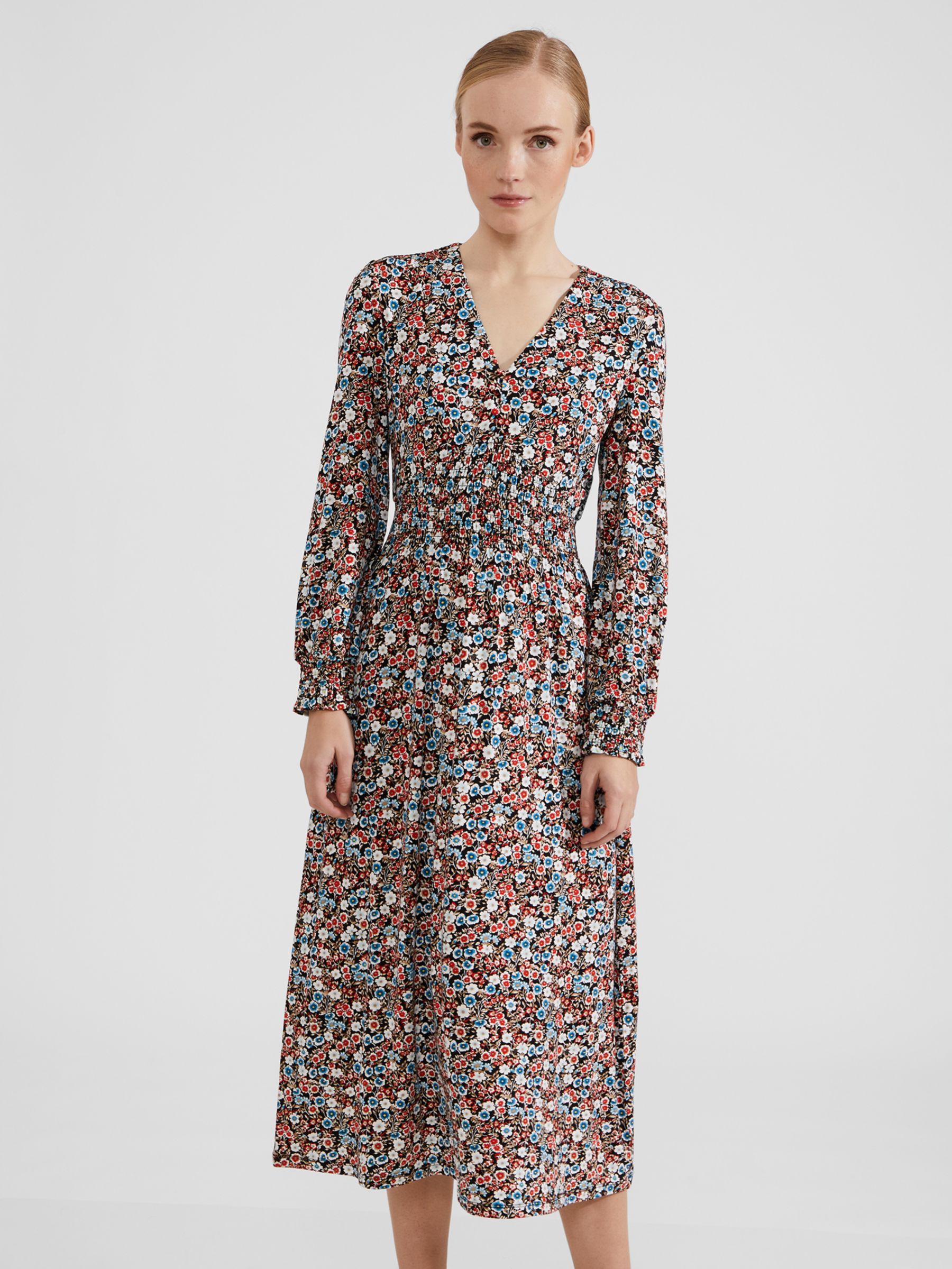 Hobbs Maddy Floral Print Jersey Midi Dress, Multi at John Lewis & Partners