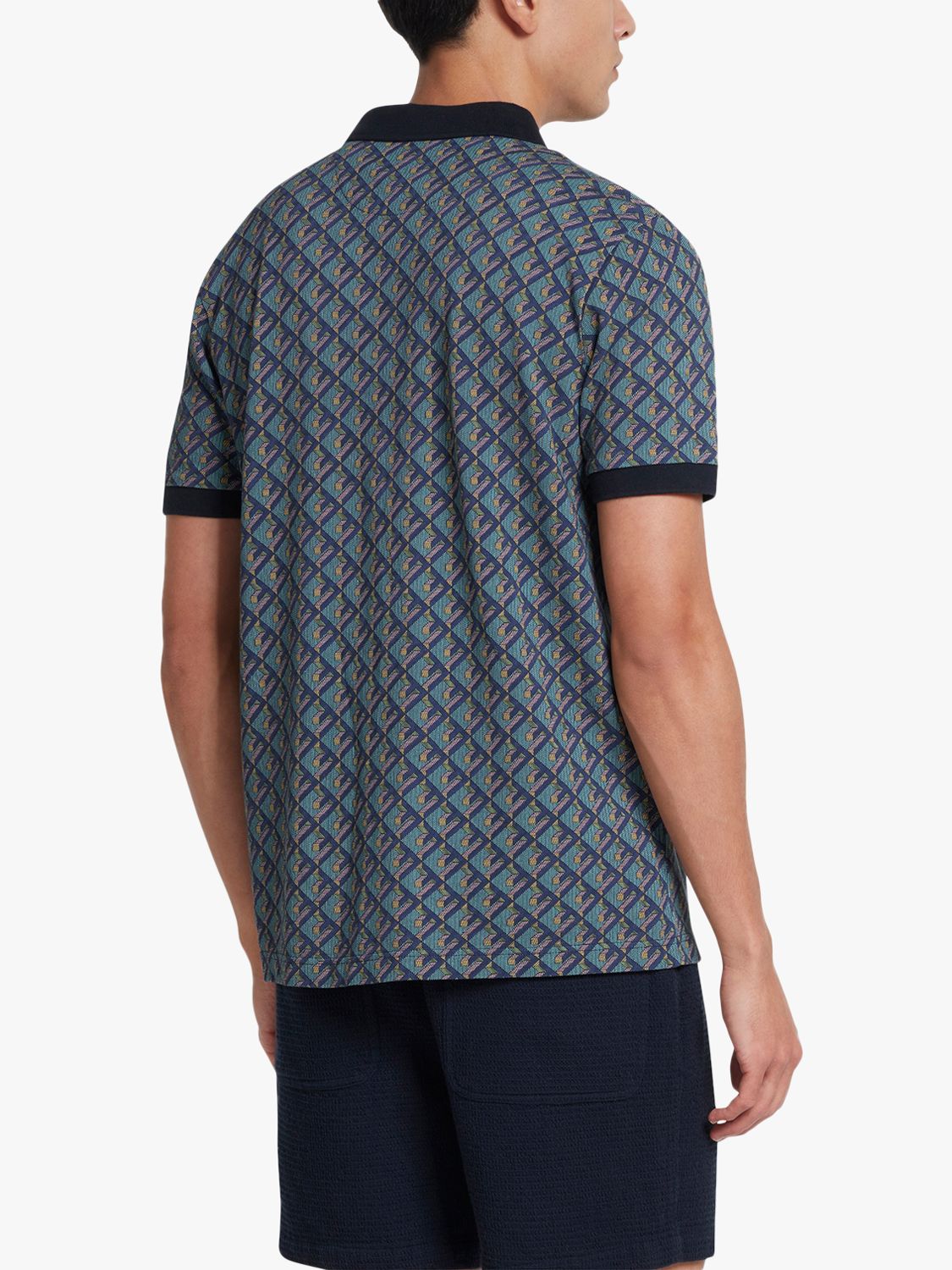 Farah Heydon Geometric Print Short Sleeve Polo Shirt, Multi, L