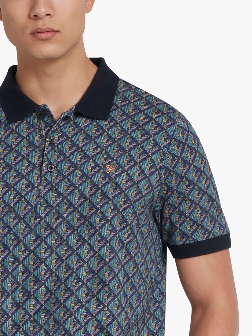 Farah Heydon Geometric Print Short Sleeve Polo Shirt, Multi, L