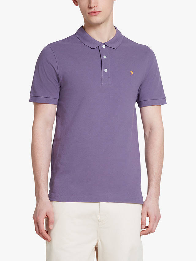 Farah Blanes Organic Cotton Short Sleeve Polo Shirt, Slate Purple