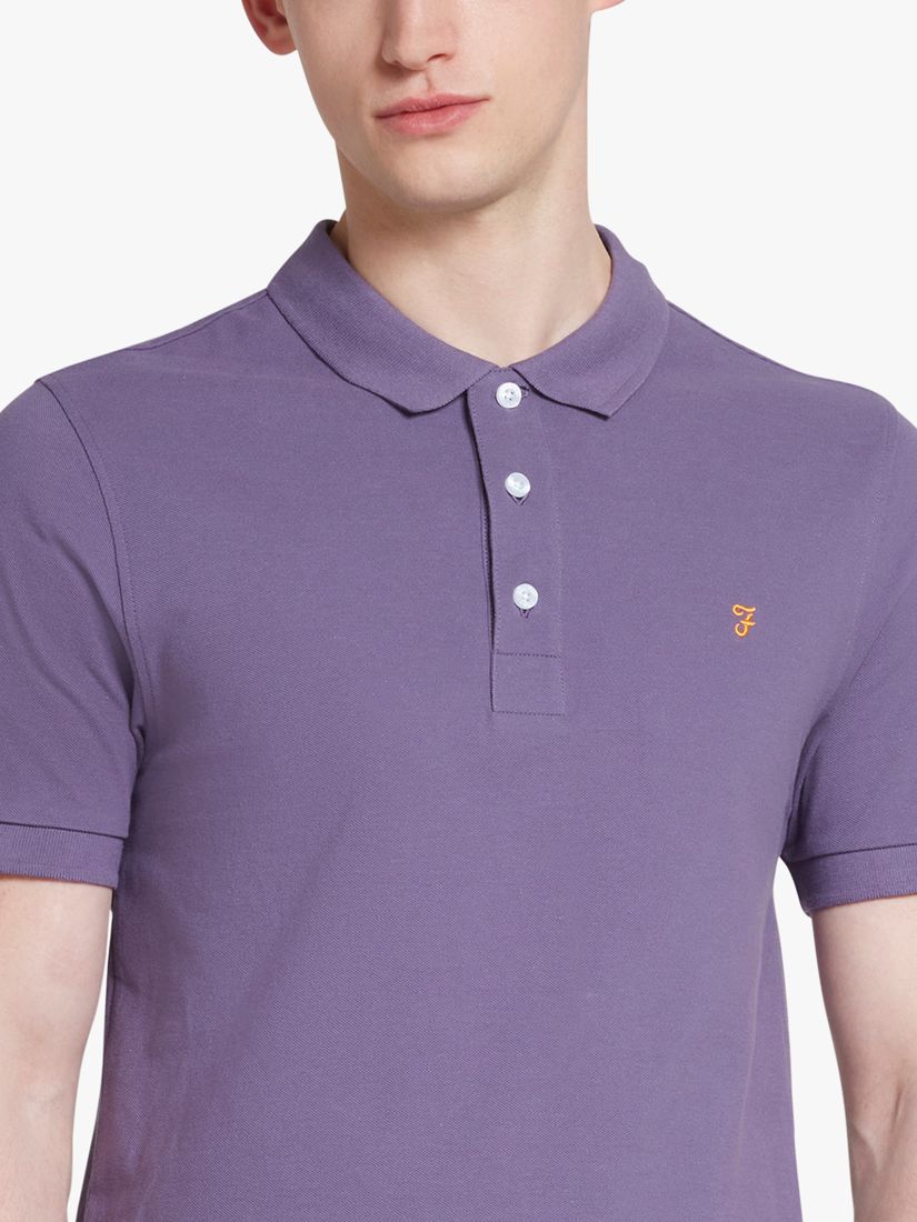 Farah Blanes Organic Cotton Short Sleeve Polo Shirt, Slate Purple, L