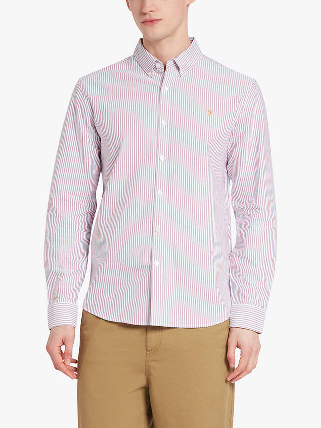 Farah Brewer Long Sleeve Organic Cotton Stripe Shirt, Slate Purple