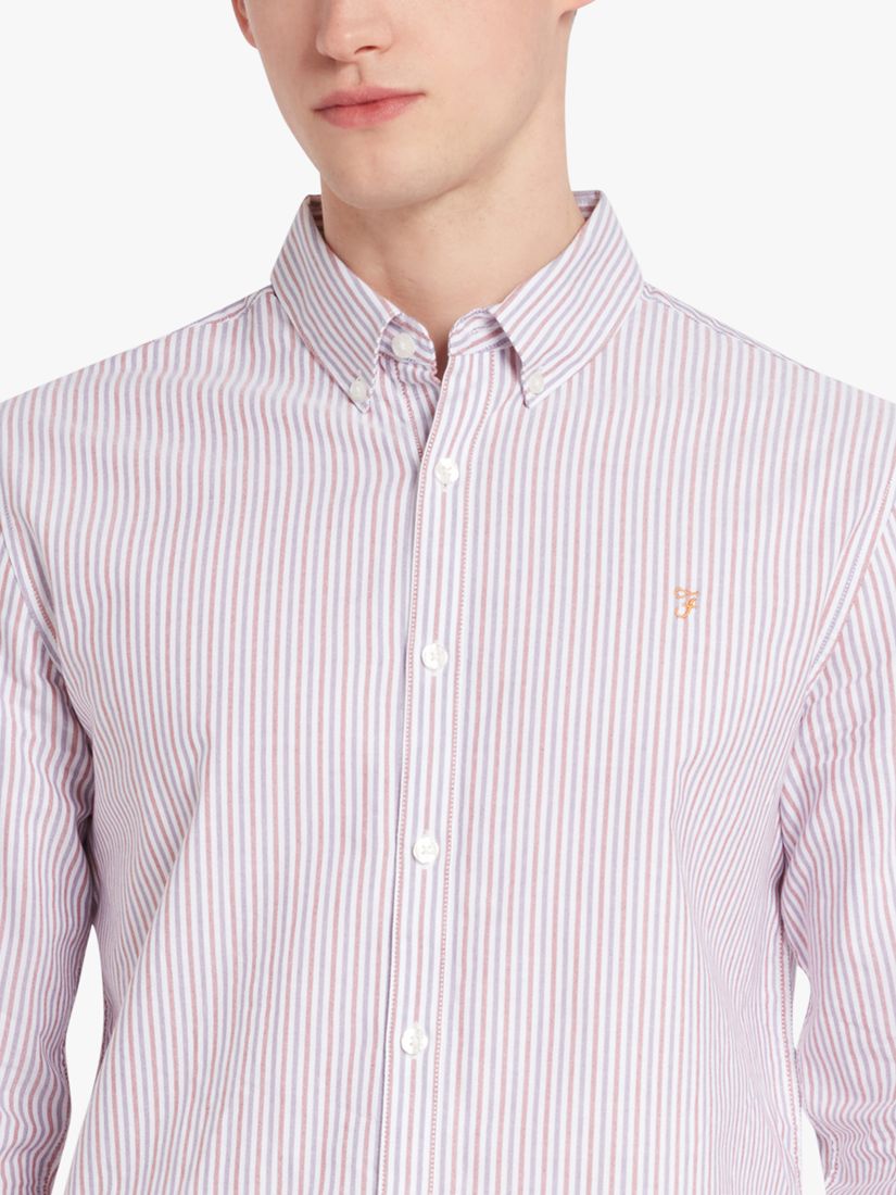 Farah Brewer Long Sleeve Organic Cotton Stripe Shirt, Slate Purple, L