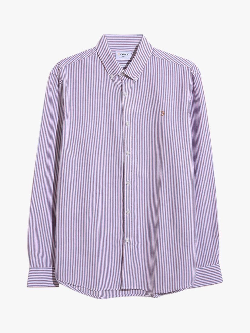Farah Brewer Long Sleeve Organic Cotton Stripe Shirt, Slate Purple, L