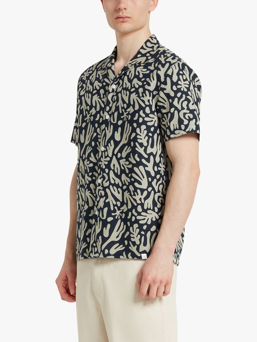 Farah Saunders Linen Blend Short Sleeve Shirt, True Navy, L