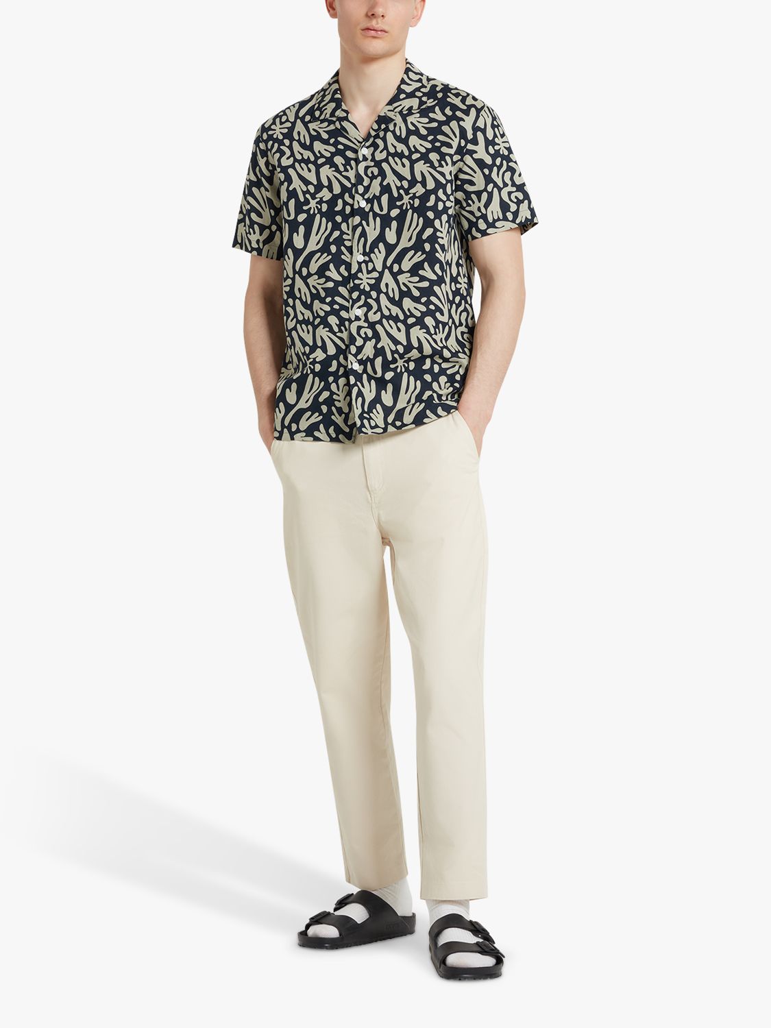 Farah Saunders Linen Blend Short Sleeve Shirt, True Navy, L