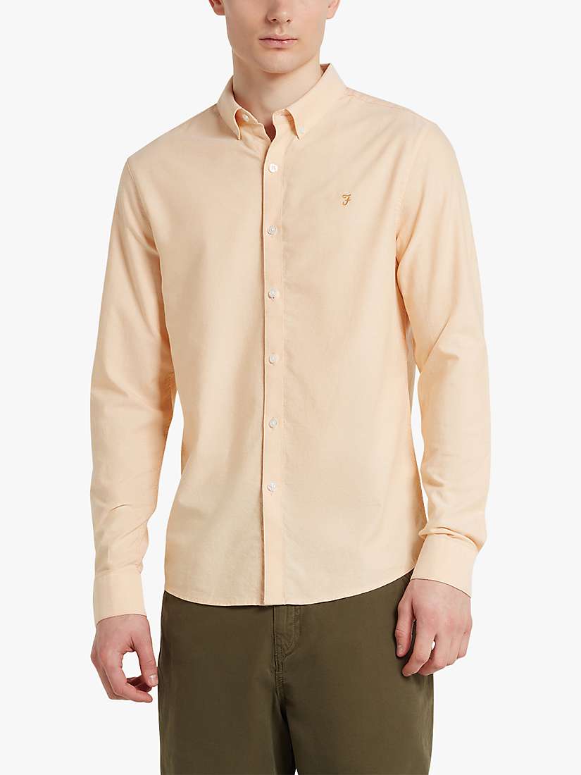 Buy Farah Brewer Long Sleeve Shirt, Bleached Yellow Online at johnlewis.com