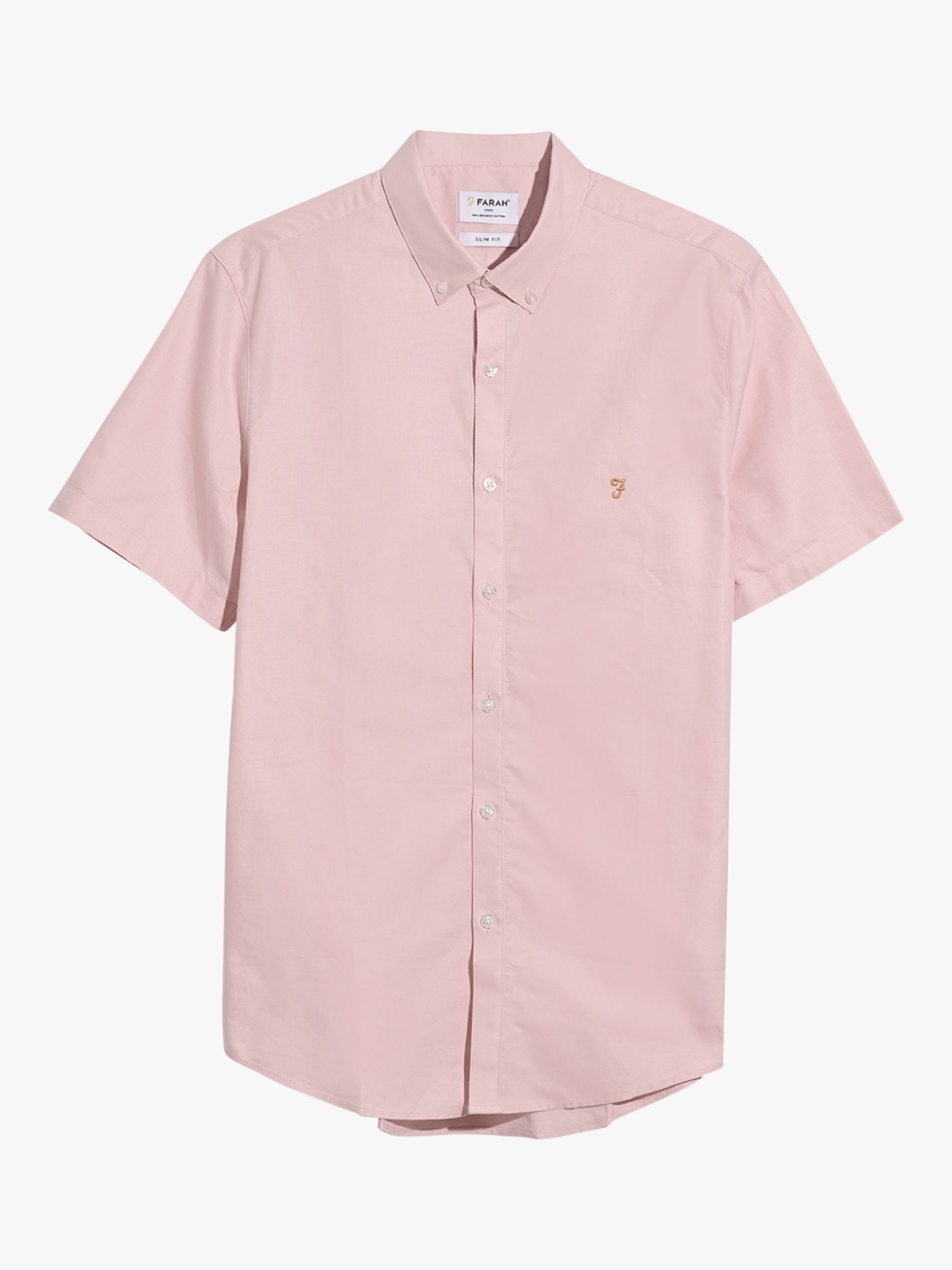 Farah Brewer Short Sleeve Organic Cotton Shirt, Powder Pink, L