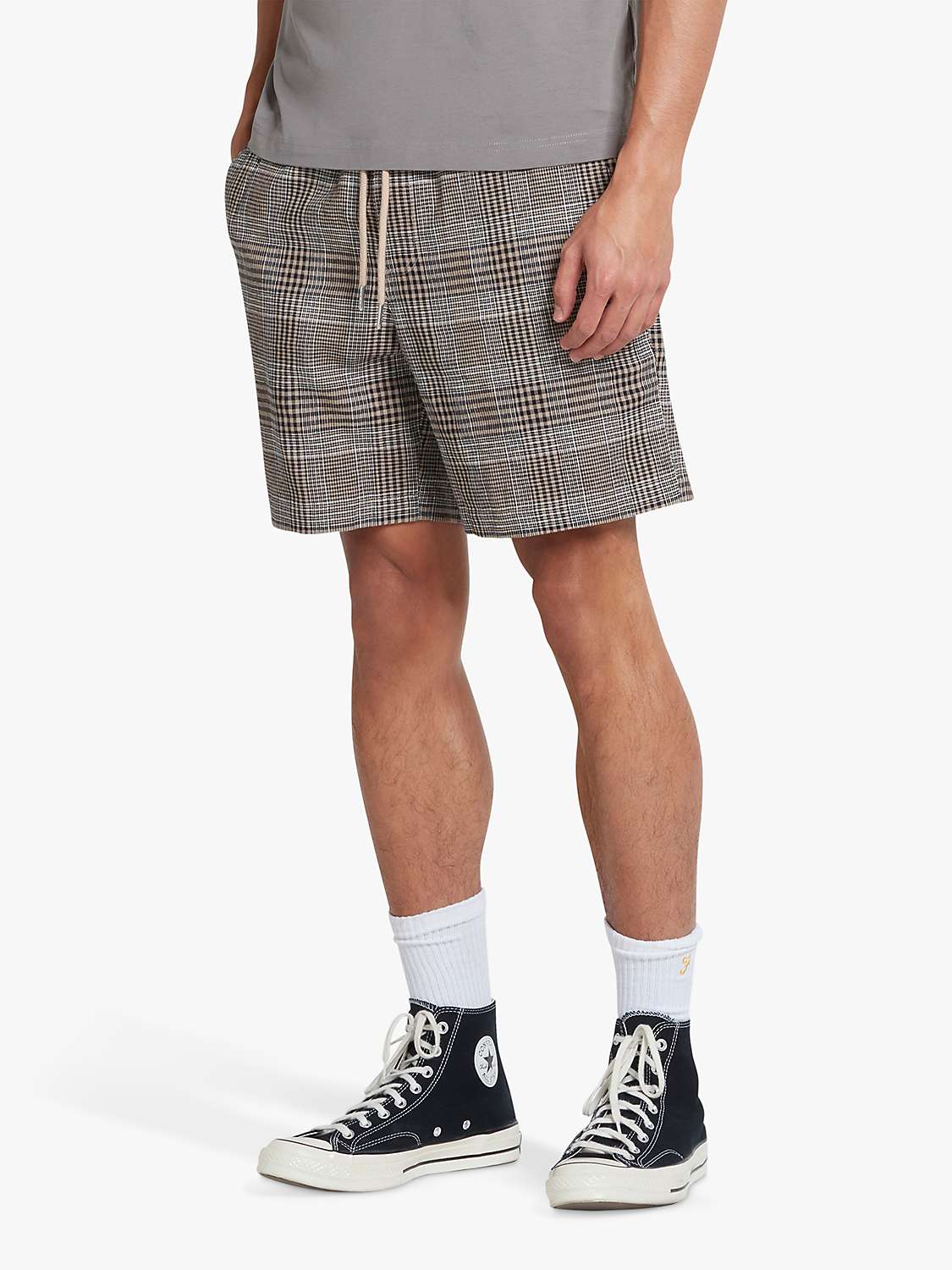 Buy Farah Redwald Linen Blend Check Shorts, True Khaki Online at johnlewis.com