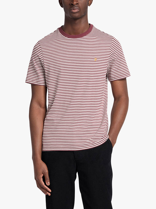 Farah Oakland Striped Short Sleeve T-Shirt, Dark Pink
