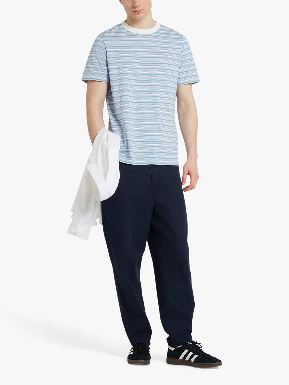 Farah Danny Stripe Regular Fit Organic Cotton T-Shirt, Arctic Blue, L