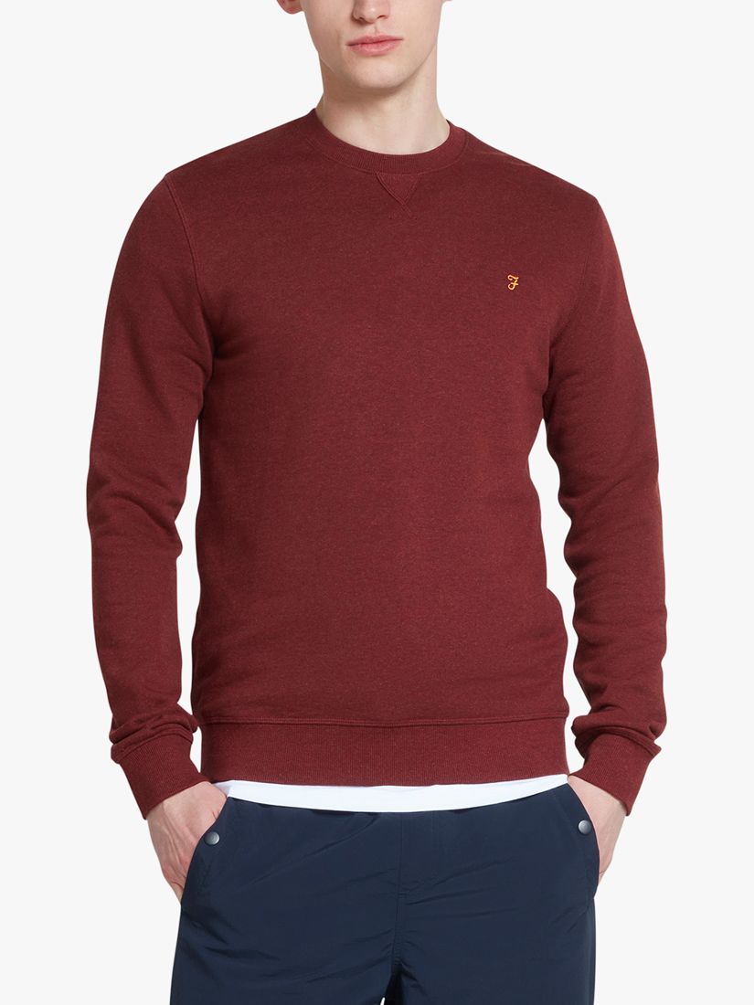 Farah Tim Slim Fit Organic Cotton Terry Sweatshirt, Red Marl, L