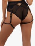 Playful Promises Tabitha Wet-Look Lace Haness Suspenders, Black