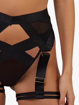 Playful Promises Etta Mesh & Elastic Strap Harness Suspenders, Black