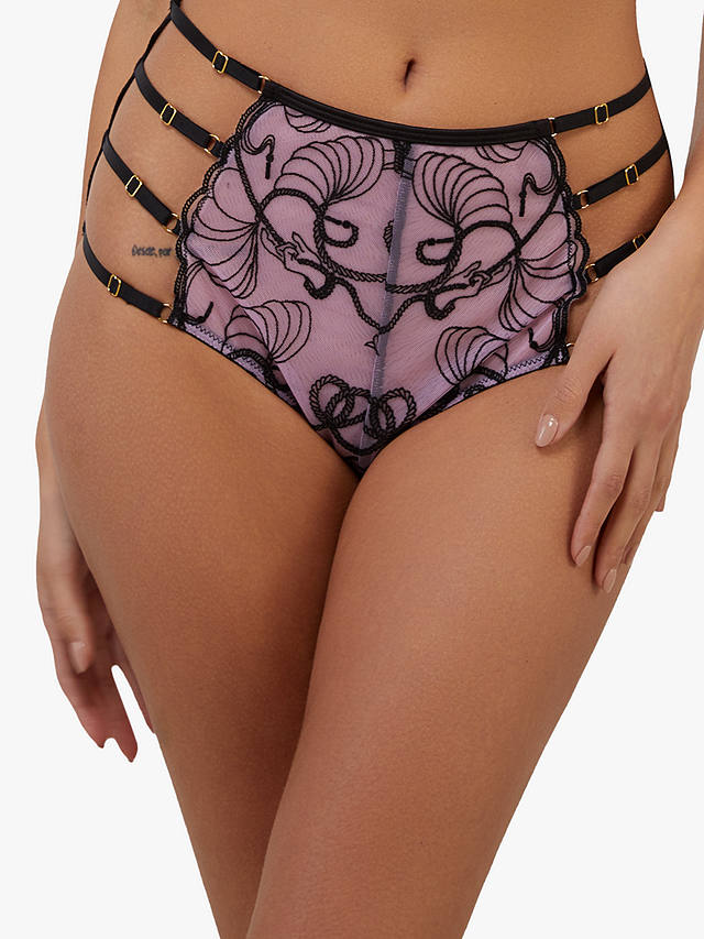 Playful Promises Jessie Whip Embroidery High Waist Knickers, Pink/Black