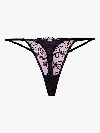 Playful Promises Jessie Whip Embroidery Thong, Pink/Black