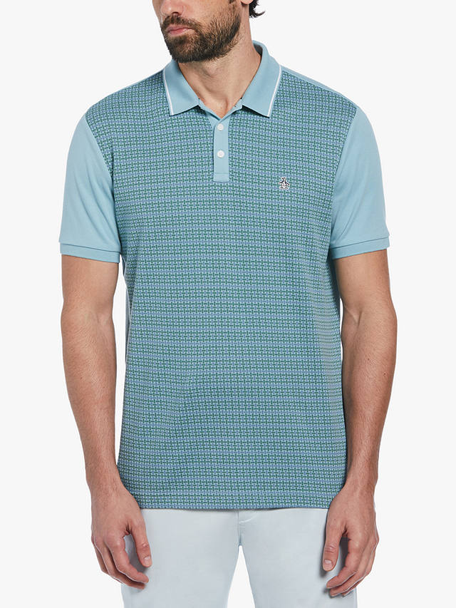 Original Penguin Basket Weave Jacquard Front Polo Shirt, Blue/Green