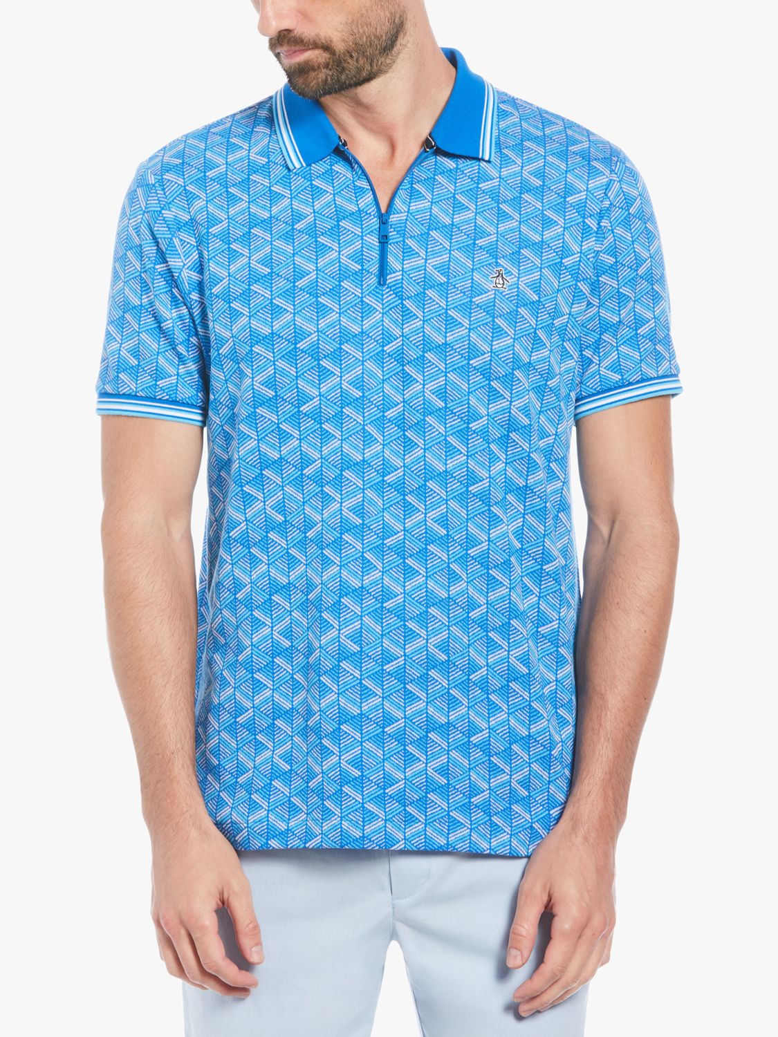 Original Penguin 1/4 Zip All-Over Geo Print Polo Shirt, Blue, L