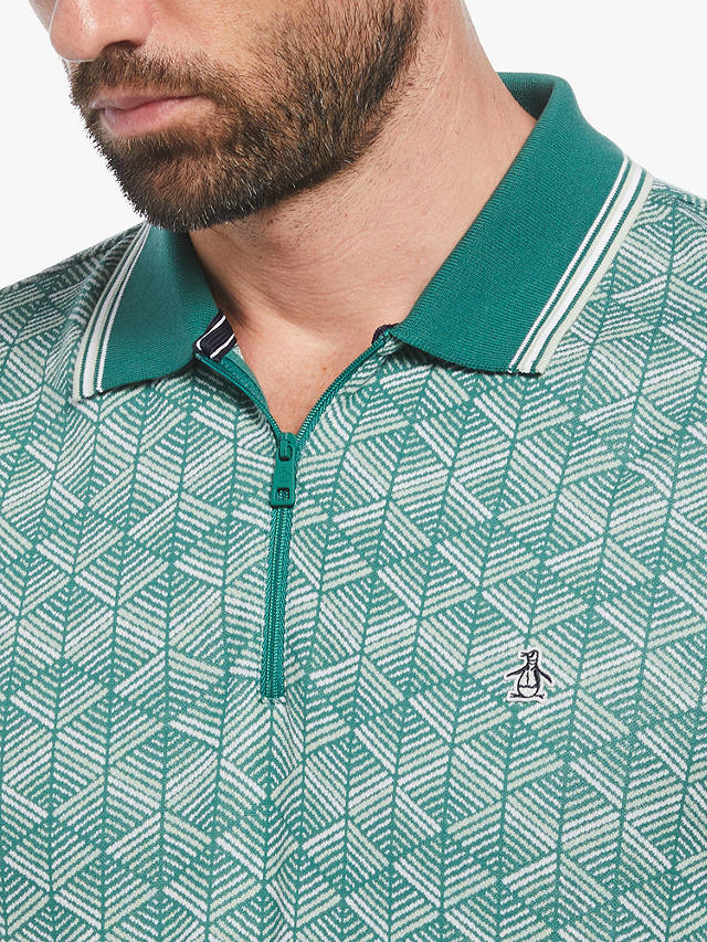 Original Penguin 1/4 Zip All-Over Geo Print Polo Shirt, Green