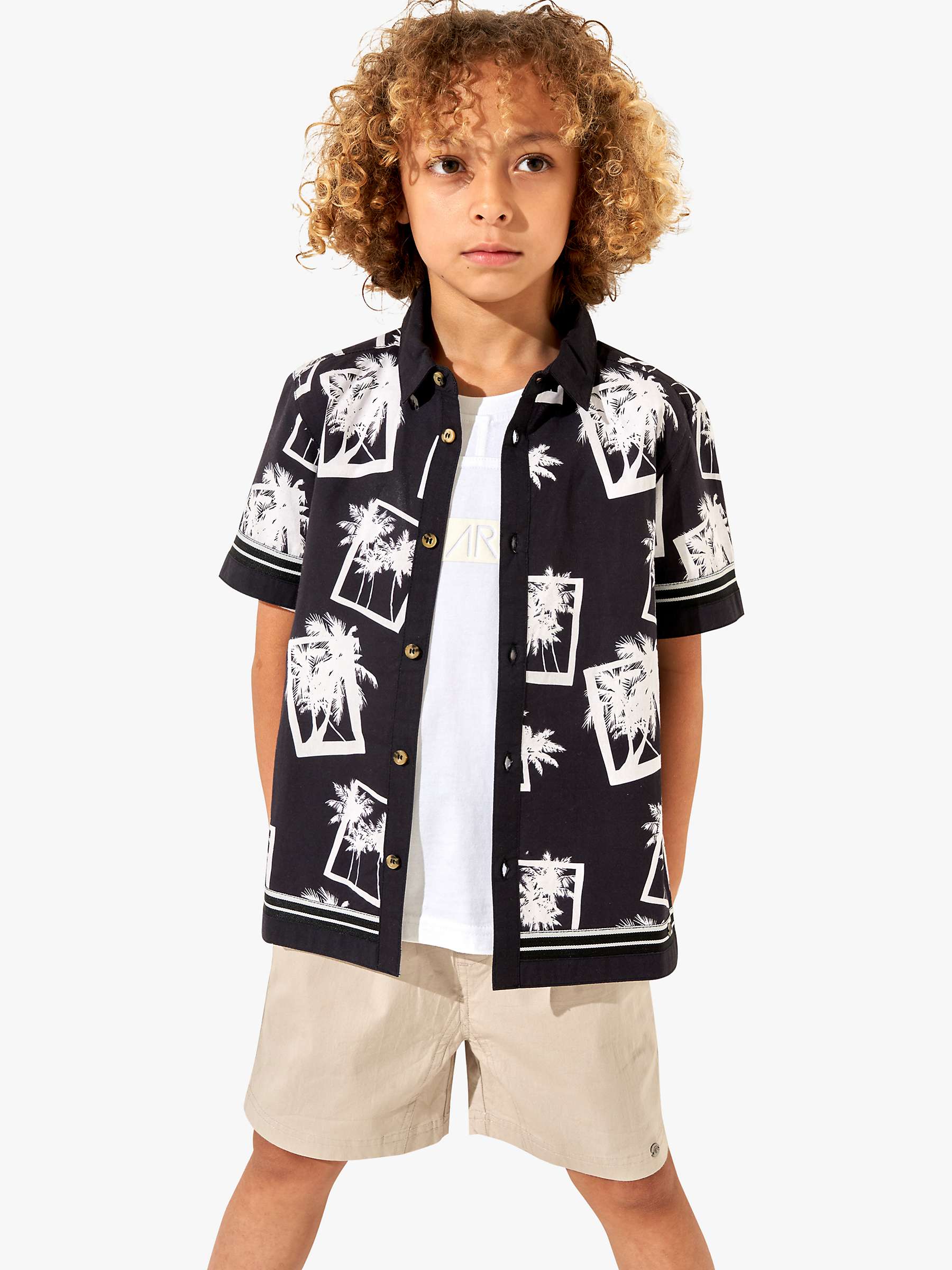 Buy Angel & Rocket Kids' Jamie Photoprint Resort Shirt, Black/White Online at johnlewis.com