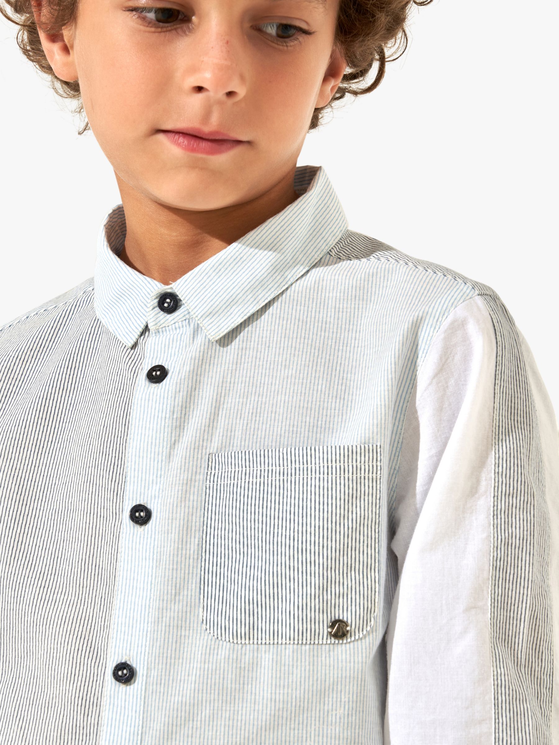 Angel & Rocket Kids' Chase Stripe Panelled Shirt, Blue, 7 years