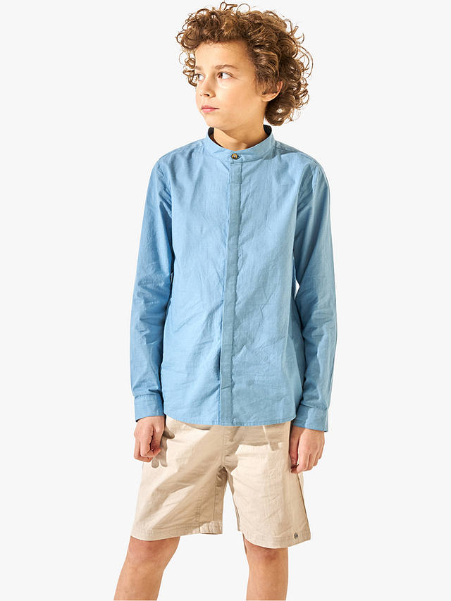 Angel & Rocket Kids' Long Sleeve Mandarin Shirt, Blue