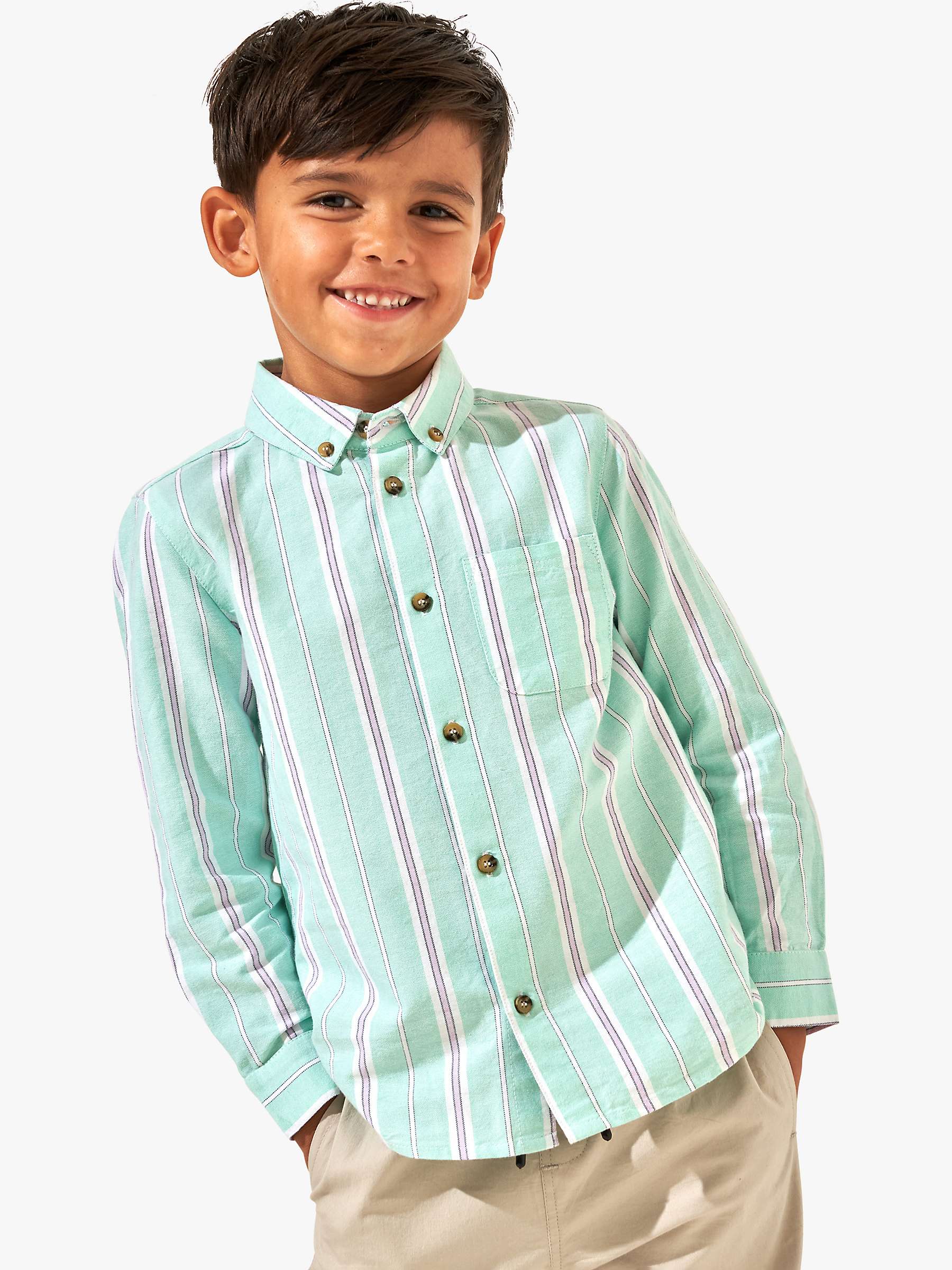 Buy Angel & Rocket Kids' Oxford Striped Shirt, Green Online at johnlewis.com