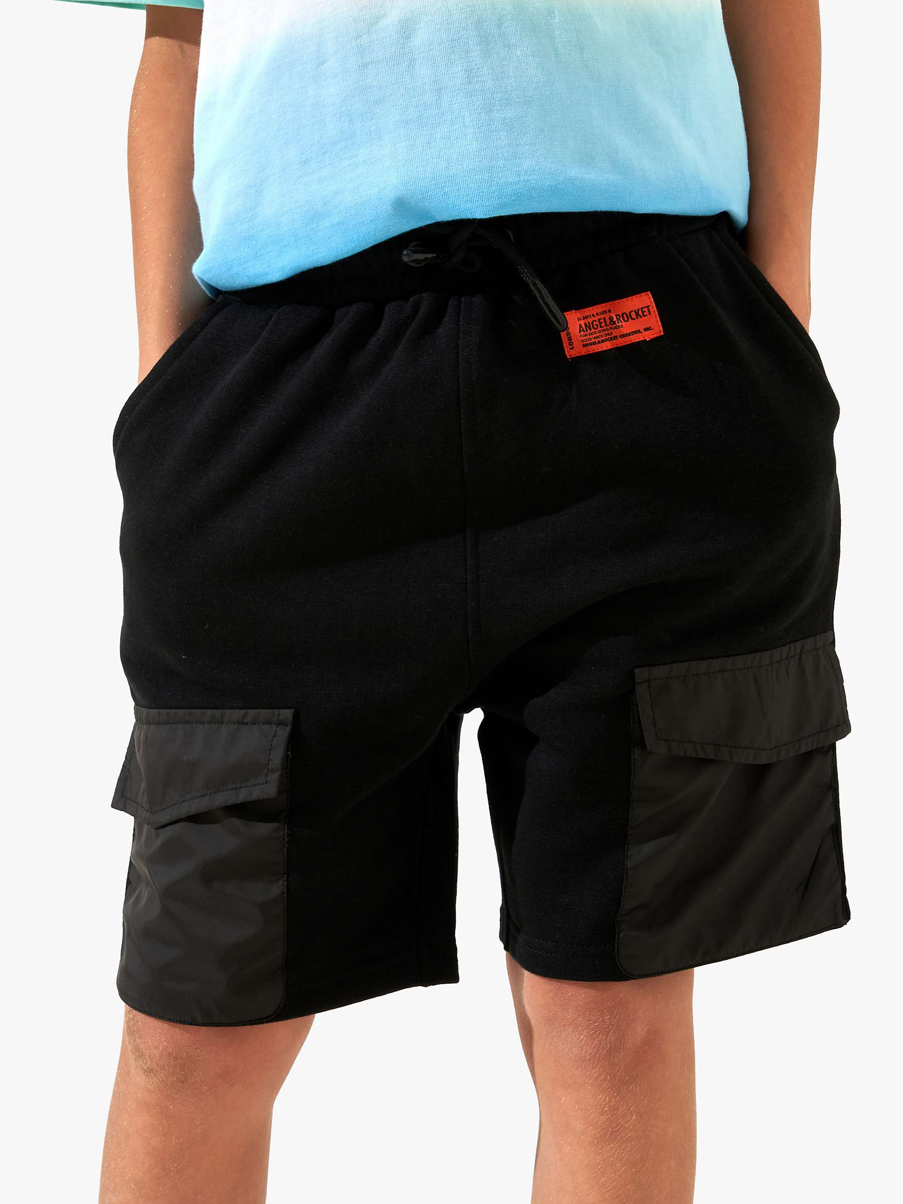 Buy Angel & Rocket Kids' Niko Patch Pocket Cargo Shorts, Black Online at johnlewis.com