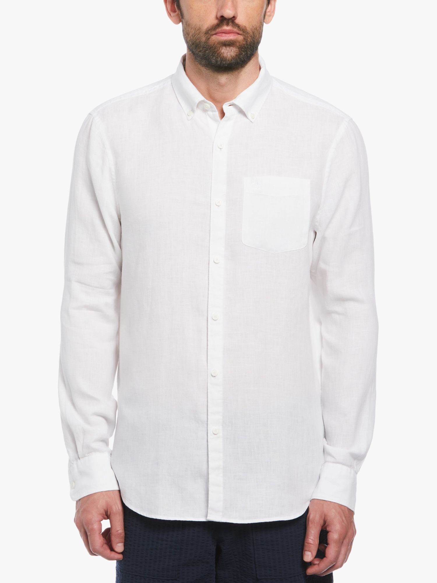 Buy Original Penguin Long Sleeve Linen Shirt, White Online at johnlewis.com