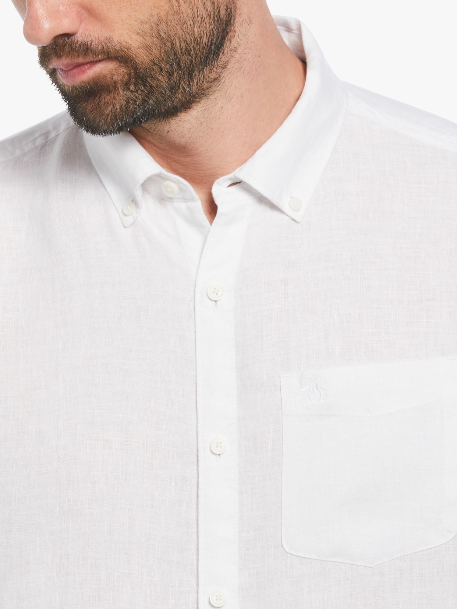 Original Penguin Long Sleeve Linen Shirt, White, L