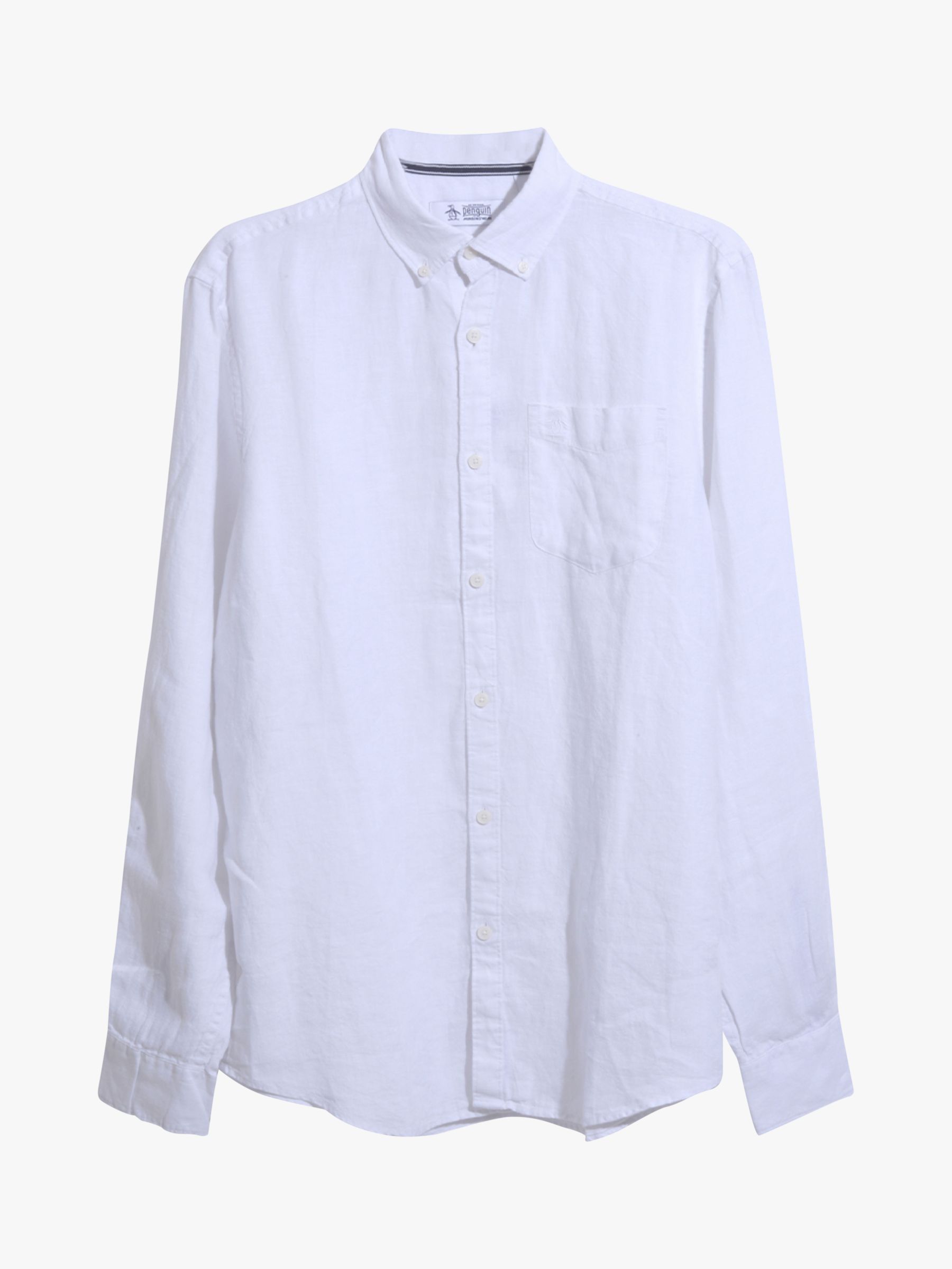 Original Penguin Long Sleeve Linen Shirt, White, L