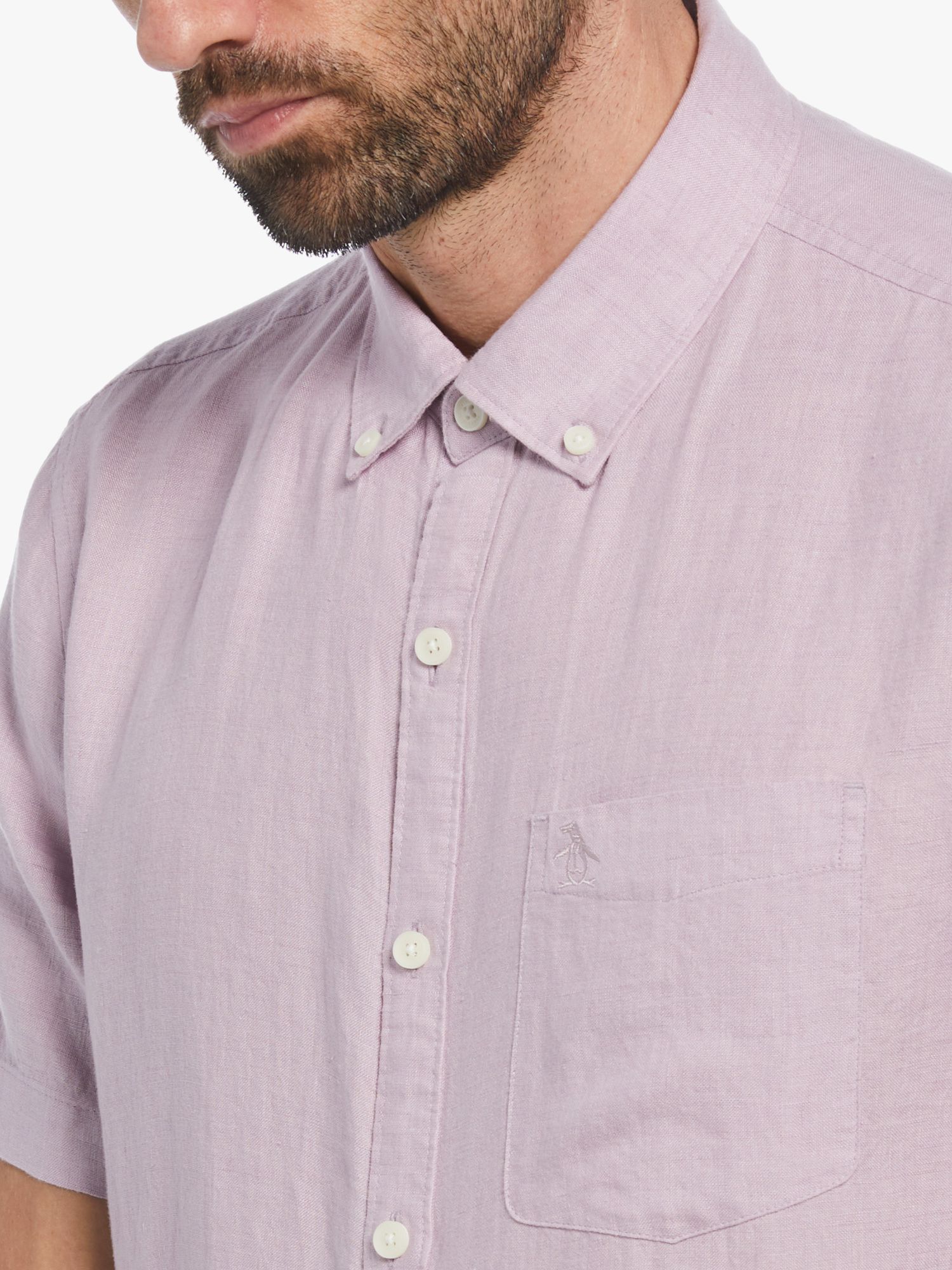 Original Penguin Linen Short Sleeve Shirt, Lavender Frost, M
