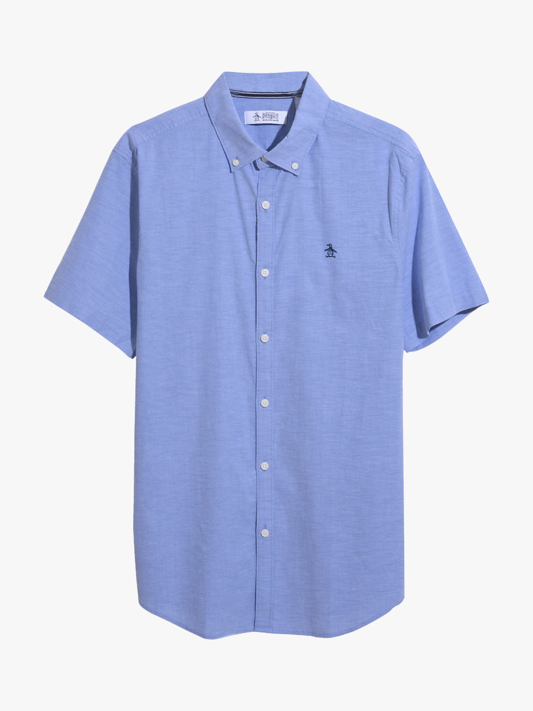 Original Penguin Organic Cotton Blend Short Sleeve Stretch Oxford Shirt, Amparo Blue, L