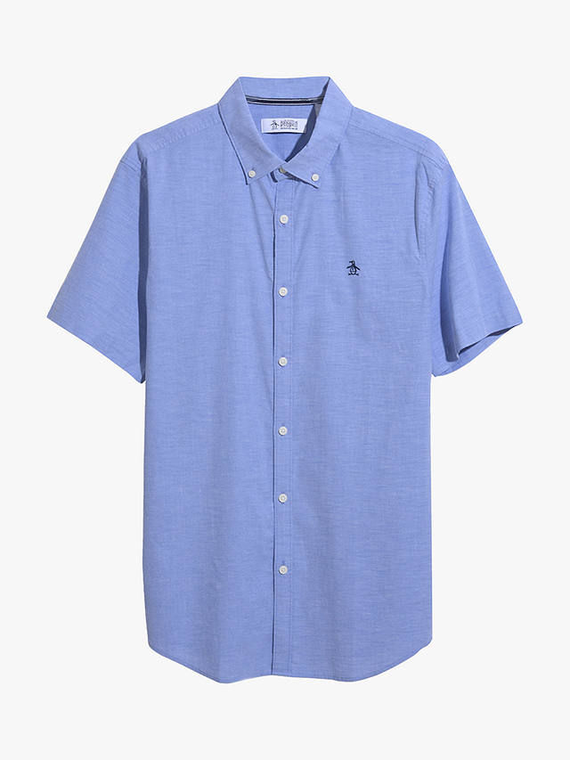 Original Penguin Organic Cotton Blend Short Sleeve Stretch Oxford Shirt, Amparo Blue