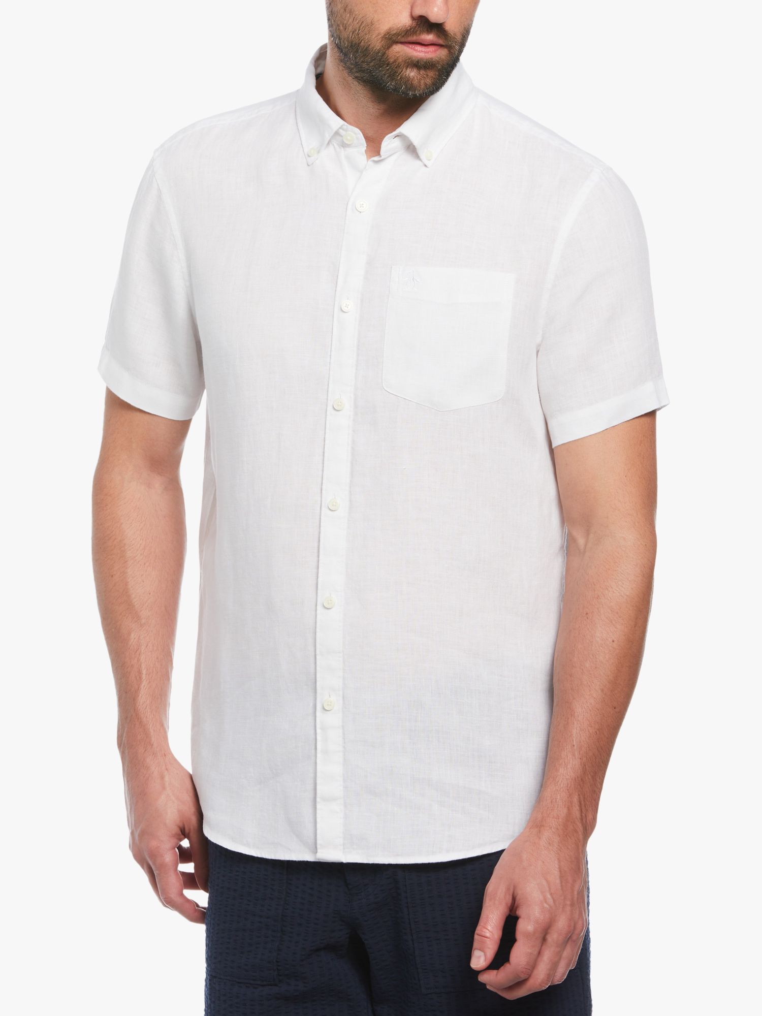 Original Penguin Short Sleeve Linen Shirt, White, XL