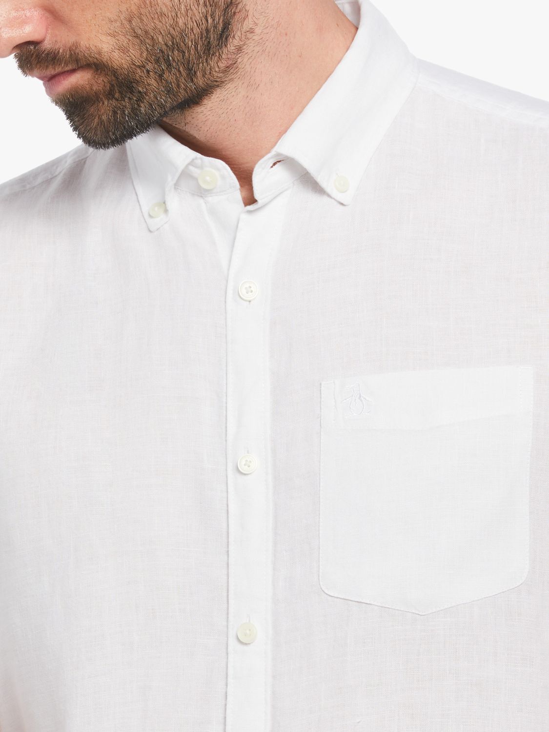 Original Penguin Short Sleeve Linen Shirt, White, XL