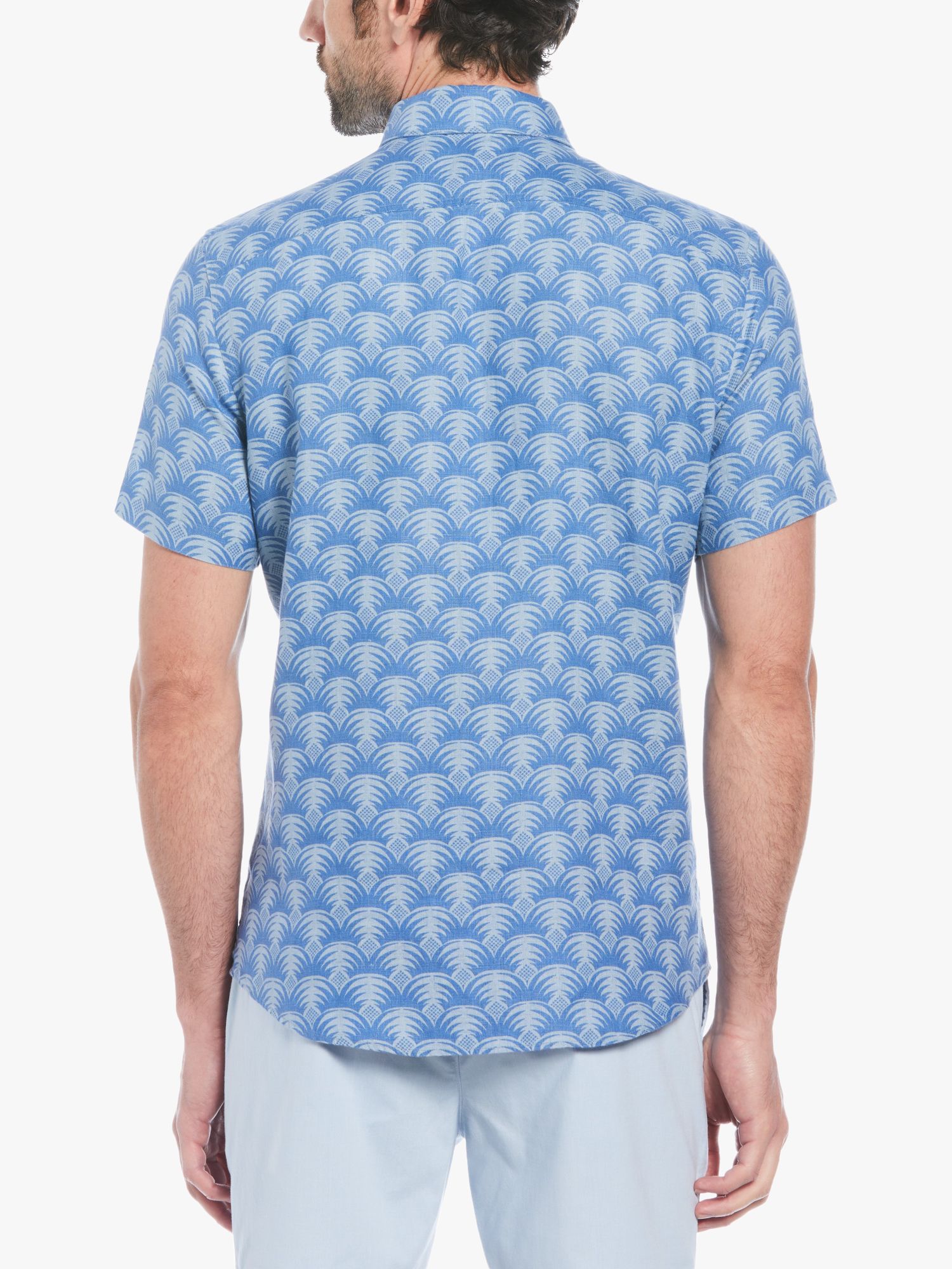 Original Penguin Short Sleeve Linen Shirt, Blue/White, S