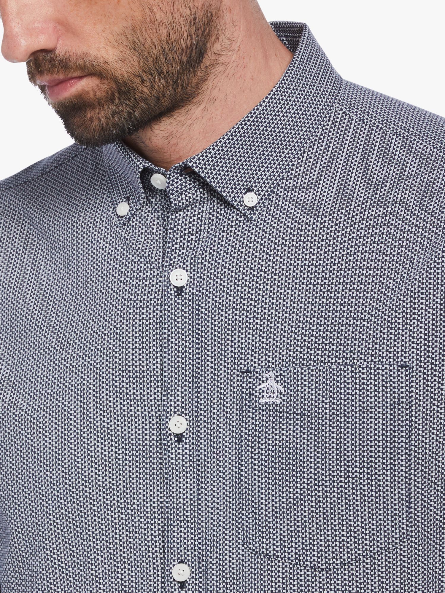 Original Penguin Long Sleeve All-Over Mini Print Shirt, Blue, L